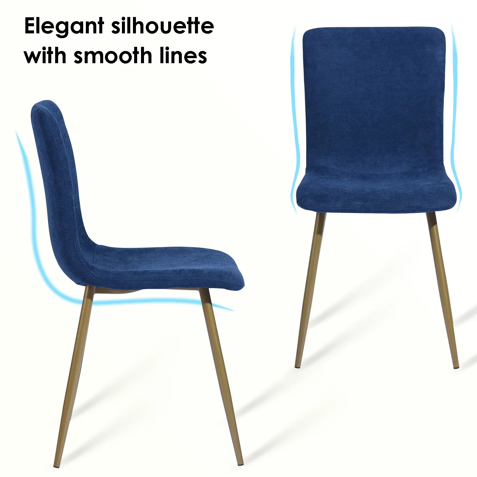 Homy Casa Modern Dining Chairs Set of 4, Upholstered Velvet Fabric Side Chairs with Gold Metal Legs, Navy Blue