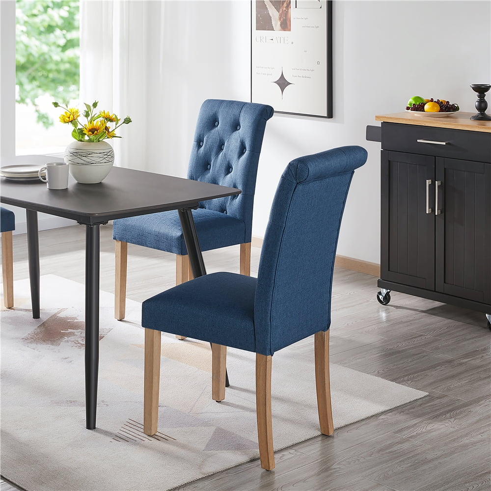 Easyfashion Modern Fabric Upholstered Dining Chair High Back, Set of 2, Blue