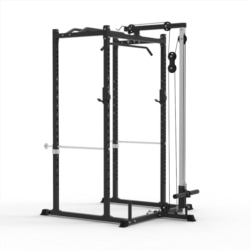 Iron Crush i200 Power Rack – Multi-Function Squat Rack with Solid Safety Bars and J-Hooks – Optional LAT Pulldown, Landmine Attachments - Home Gym Power Cage Bench Rack (LAT Pull-Down Only)
