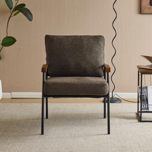 Karl home Mid-Century Accent Chair Linen Fabric Arm Chair with Metal Legs Thick Padded Sofa Chair Lounge Chair with Pillow, for Living Room, Bedroom, Belcony, Beige