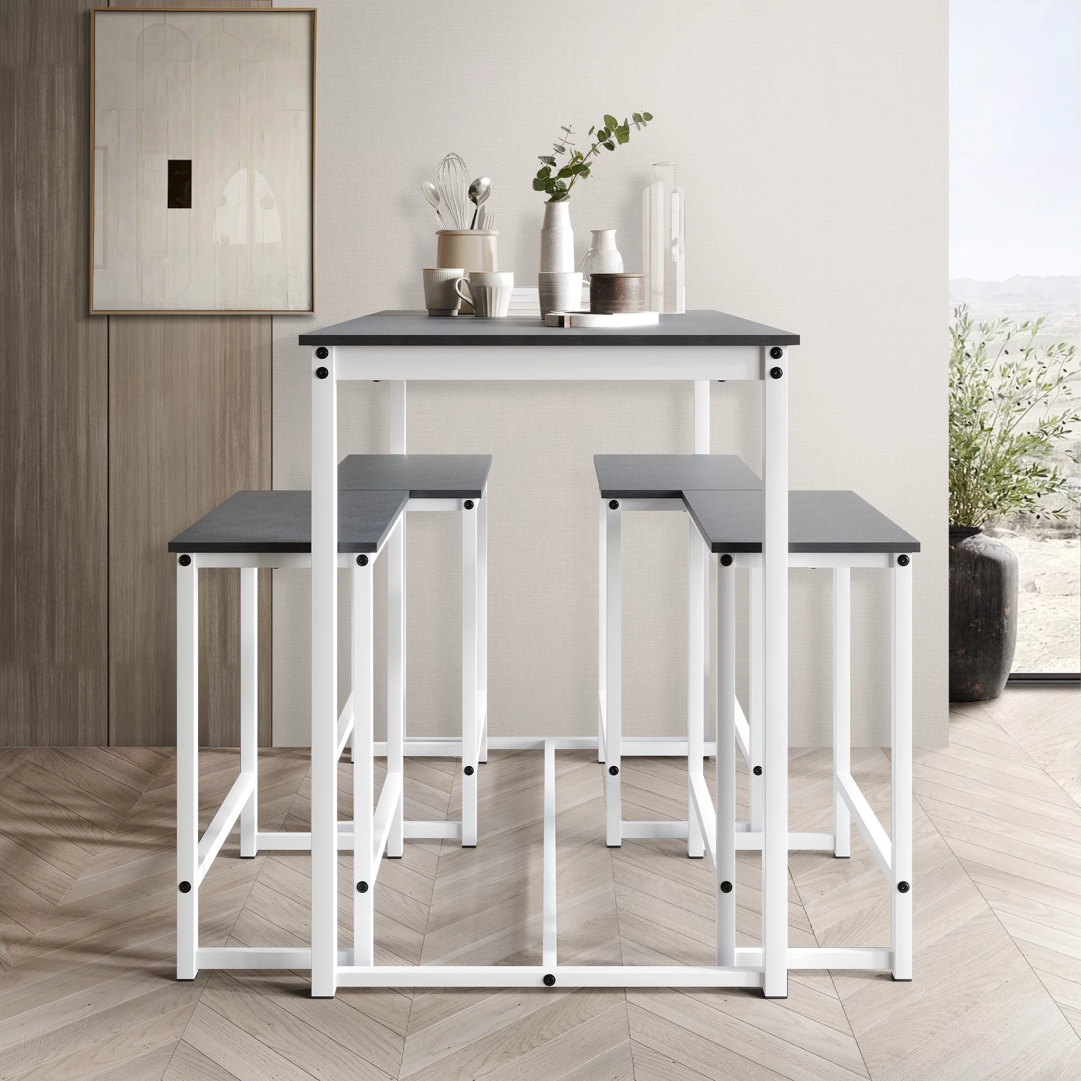 Castle Place Modern 5-Piece Counter Height Metal Dining Set, White