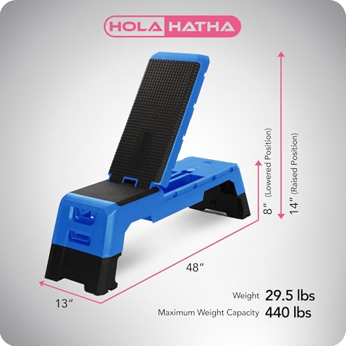 HolaHatha Adjustable Multi-Functional Exercise Bench 440 Pound Capacity Foldable Incline Deck, 8.5 to 14.5 Inch Height, Compact Design,