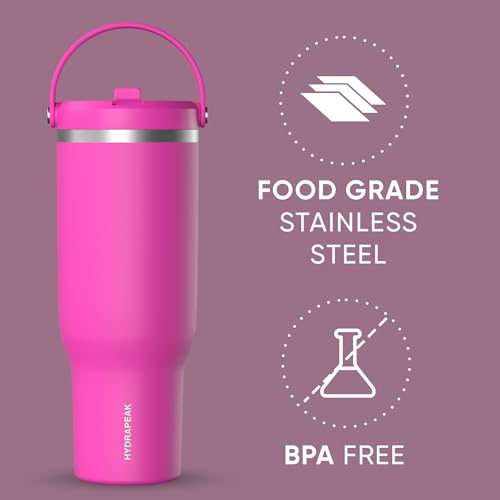 Hydrapeak Nomad 24 oz Tumbler with Handle and Straw Lid, Leakproof, Double Insulated, 24oz Cup Stainless Steel (Blush)
