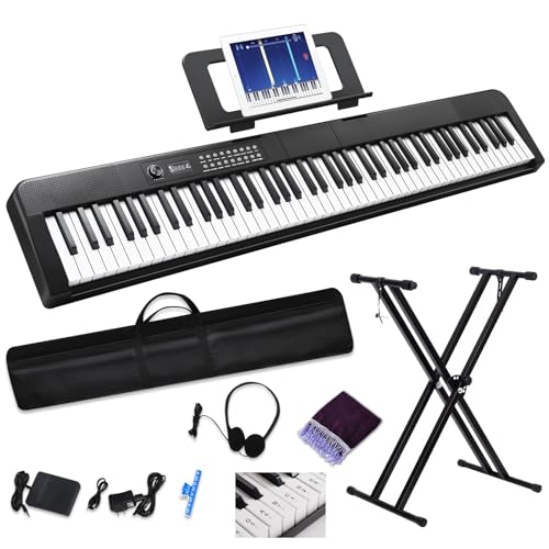 88 Key Digital Piano, Semi Weighted Electronic Keyboard Piano with Music Stand, Power Supply, Sustain Pedal, Bluetooth, Carrying Case, Headphones, USB-MIDI Compatibility, for Beginner Professional
