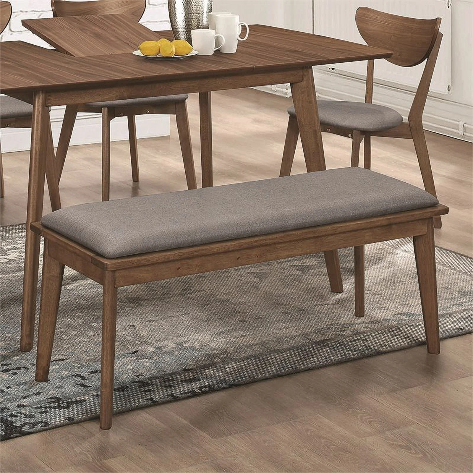 Alfredo Upholstered Dining Bench Grey and Natural Walnut