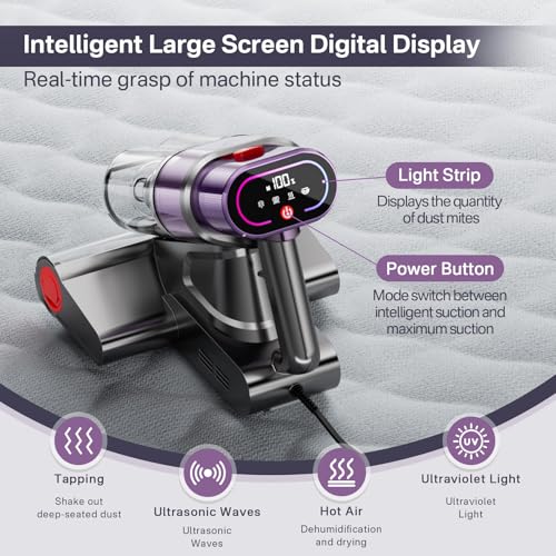 Mattress Vacuum Cleaner, 15KPa Bed Vacuum Cleaner with UV & Ultrasonic, High Heating Tech, Smart Dust Sensor, Handheld Vacuum Cleaner for Mattress, Pet Hair, Dust