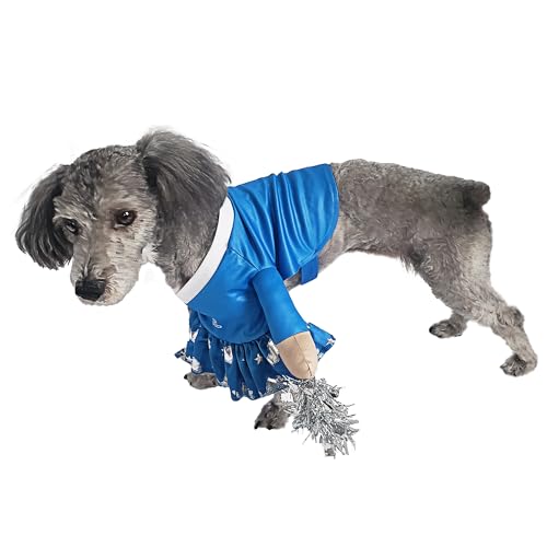 NFL Detroit Lions Officially Licensed Cheer Dog Costume by MODERN HERO Includes Dress with Faux Stuffed arms and Tinsel pom-poms and Satin Bow Headband, Size XL