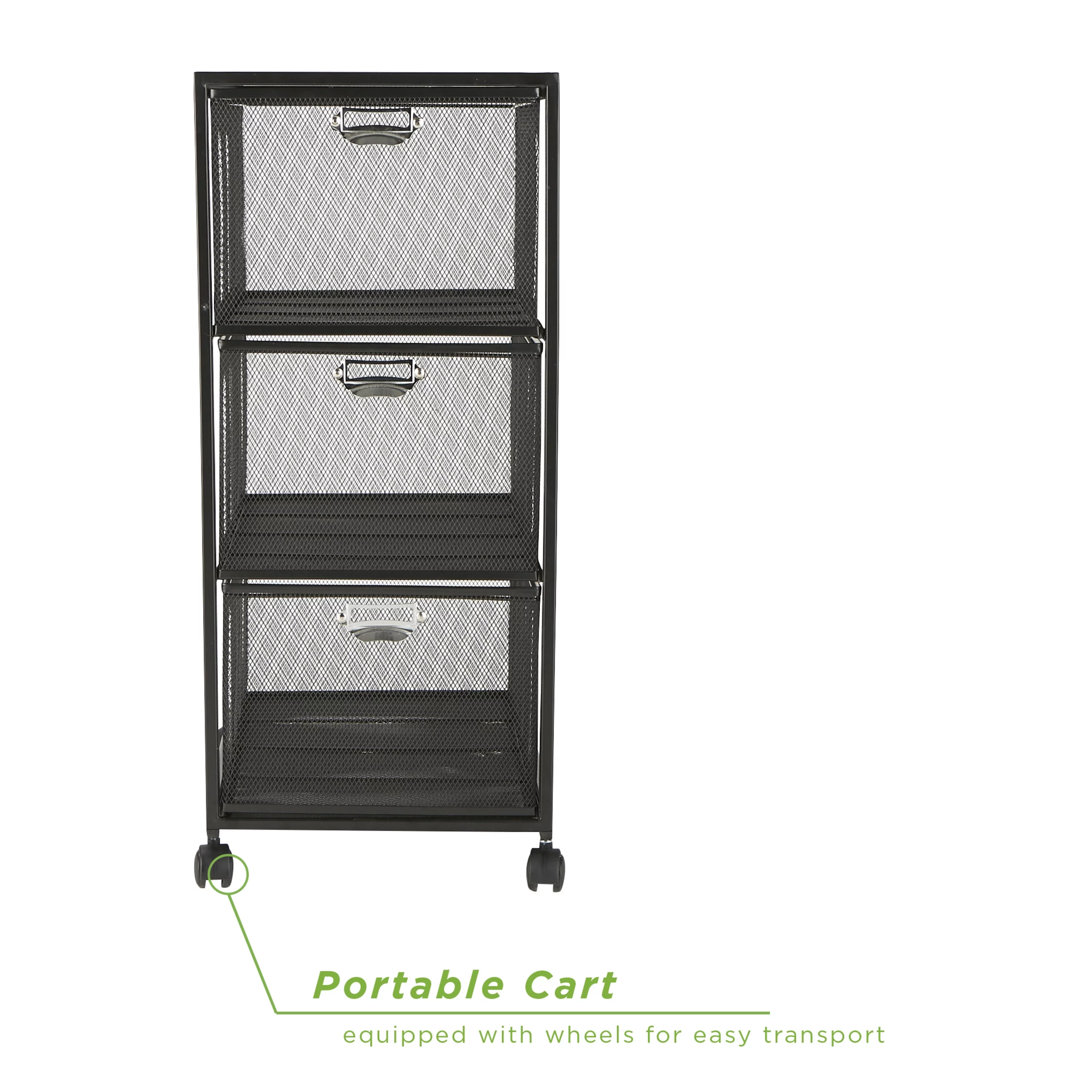 Mind Reader Rolling Utility Cart, File Cabinet Box with 3 Drawers, Black