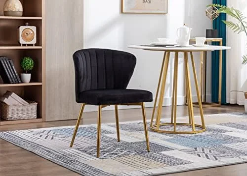 RUNFAYBIU Accent Chair Glam Velvet Dining Room Side Chair with Golden Metal Legs Tufted Back Accent Chair for Home Living Room/Bedroom/Beauty Room/Dining Room(Dark Green)