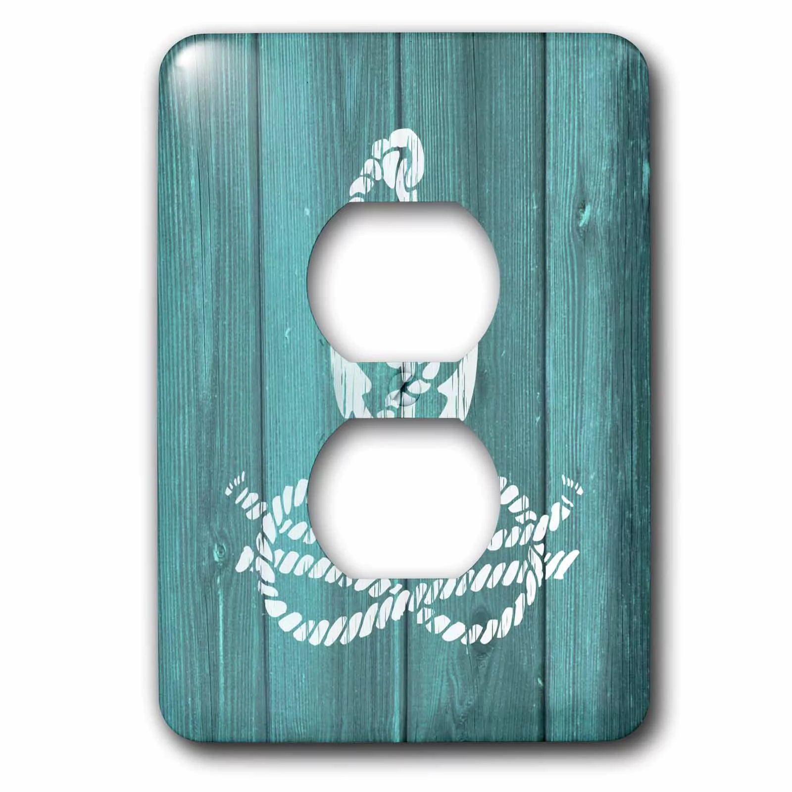 Distressed Painted White Anchor with Knotted Rope- not real wood 2 plug outlet cover lsp-220425-6