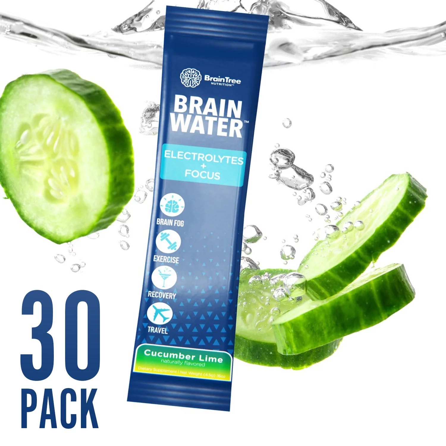 Brain Water: Electrolytes + Focus (Cucumber Lime 30 Pack)