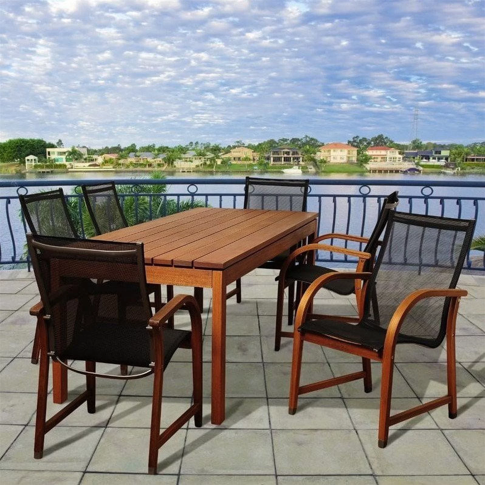 Amazonia Fletcher 7-Piece Solid Wood 100% FSC Rectangular Patio Dining Set, Seating Capacity: 6