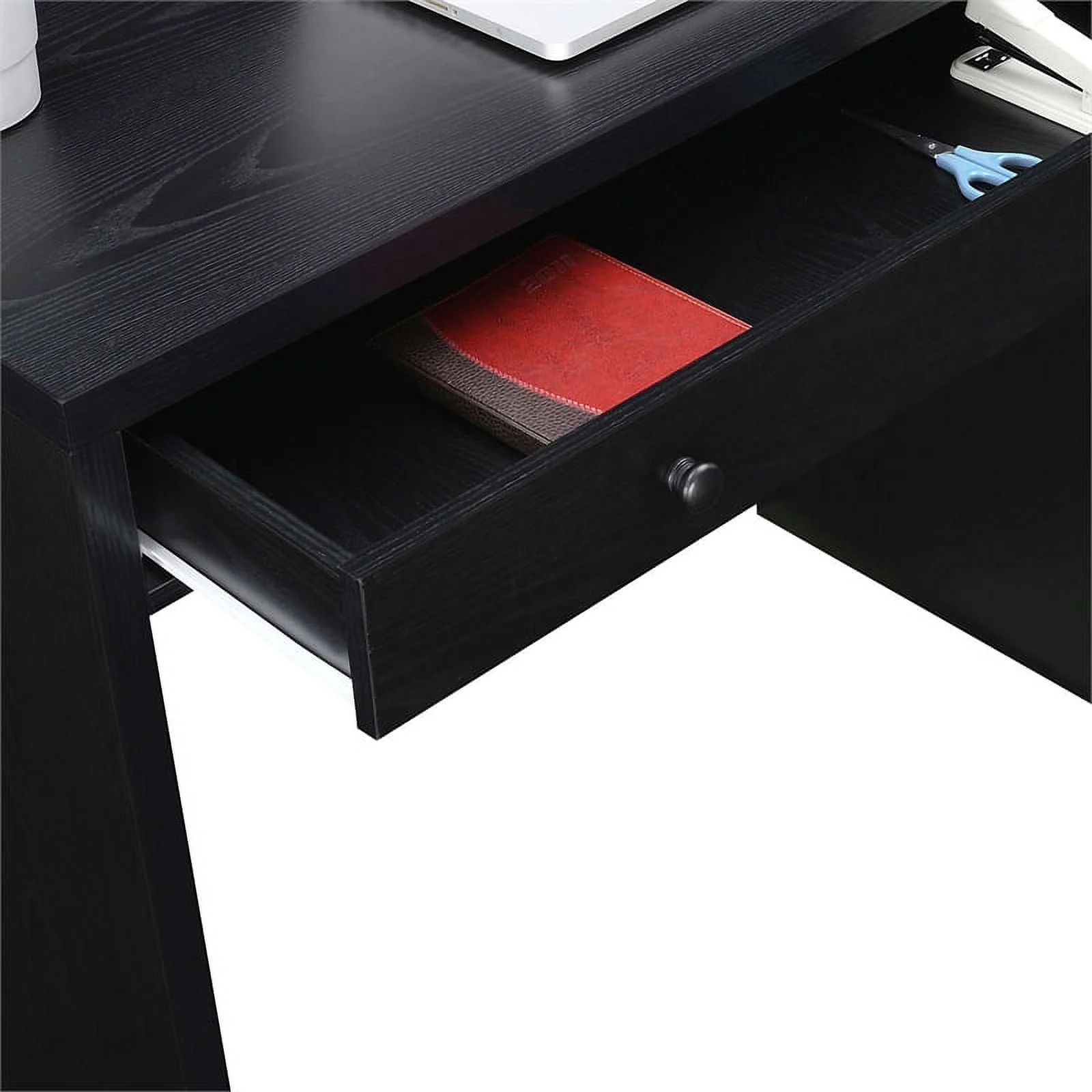 Pemberly Row Modern 36-inch Desk with Drawer in Black Wood Finish