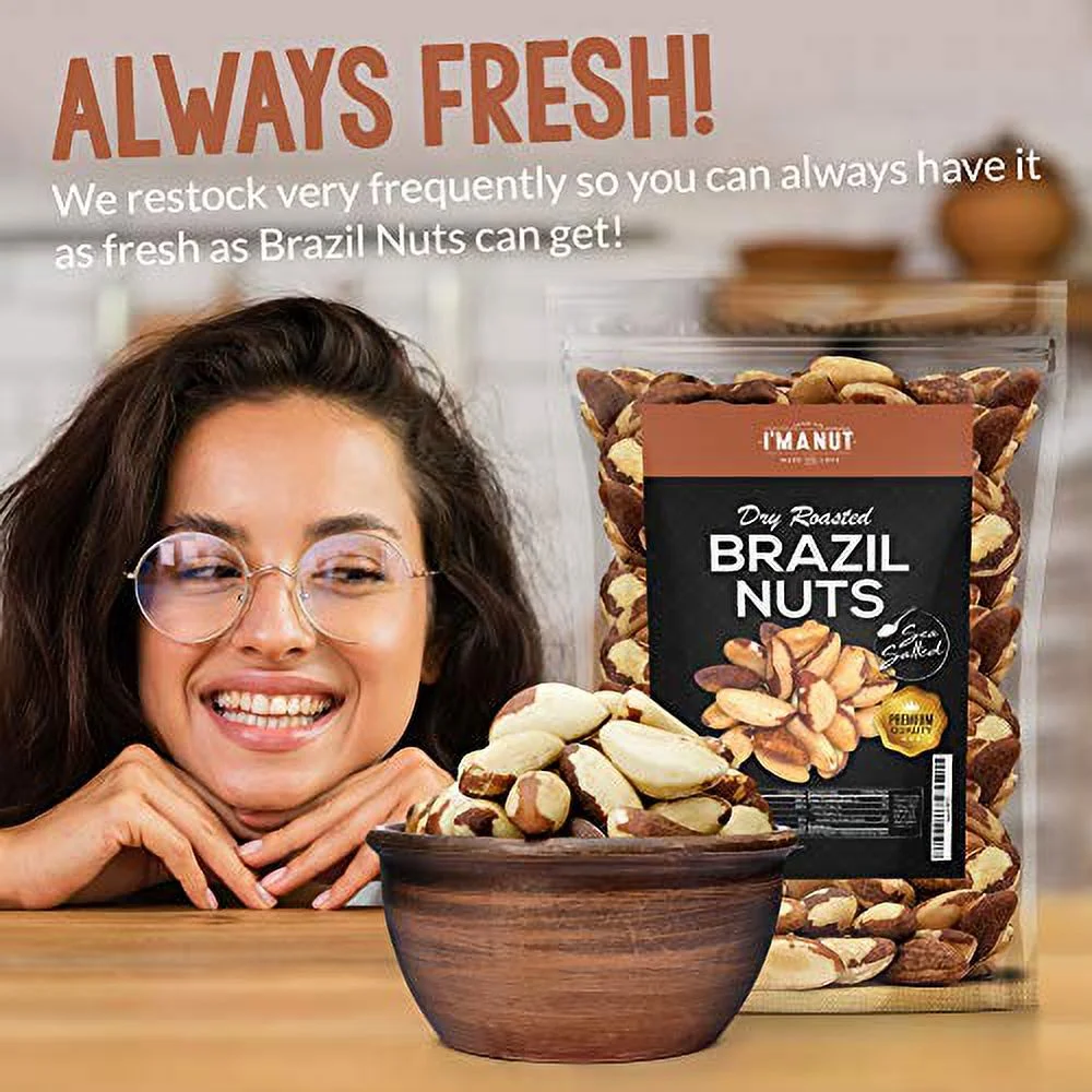 I'M A NUT Dry Roasted Brazil Nuts-Sea Salted-No Oil No Herbicides or Pesticides Non GMO No PPO Kosher 32 oz