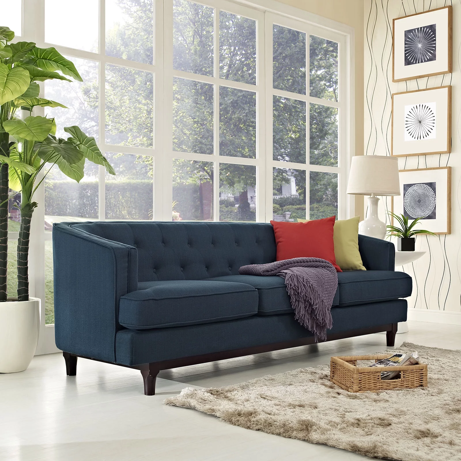 Modern Contemporary Urban Design Living Lounge Room Sofa, Navy Blue, Fabric
