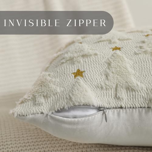 Christmas Pillow Covers 18 x 18 inch Set of 2 Dark Green Christmas Tree Pillow Covers Decorations Plush Faux Fur Soft Cushion Case for Winter Xmas Holiday Home Bedroom Sofa Decors PT004-A18