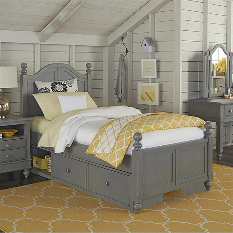 NE Kids Lake House Payton Wood Arch Twin Double Storage Bed in Gray Stone