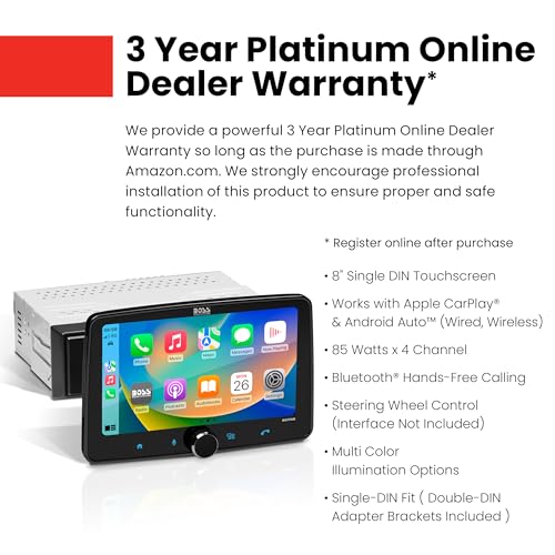 BOSS Audio Systems BVCP9700A-FL Single DIN Car Stereo Wireless Apple CarPlay, Android Auto, 7 Inch Touchscreen, Bluetooth, AM/FM Radio Receiver