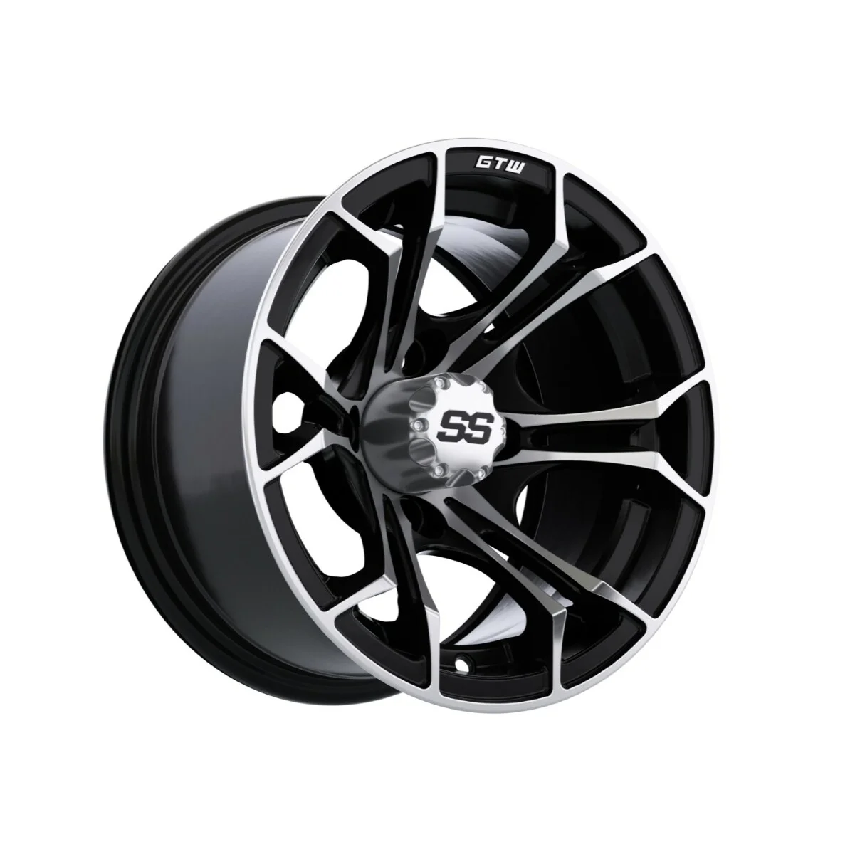 GTW Spyder 12 inch Black/Machined Golf Cart Wheel on 205/30-12 (18