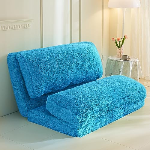 MAXYOYO Bean Bag Bed Floor Bed, Faux Fur Floor Sofa Floor Chairs for Adults, Folding Sofa Bed Foam Filling Wall Couch Sleeper Chairs Single Size Floor Mattress, Coffee, 30x95 Inch