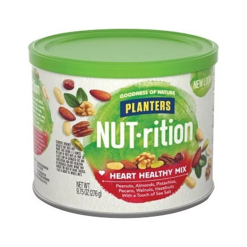 Planters Kraft NUT-rition Heart Healthy Mix Resealable Container - Almond, Pecan, Hazelnut, Pistachio, Peanut, Walnut - 9.75 oz - 1 Each