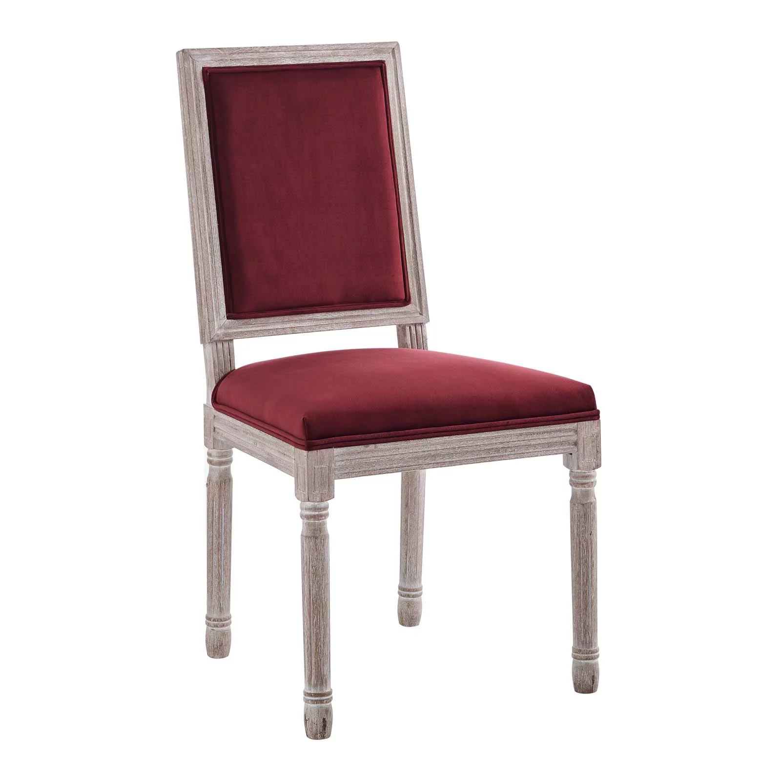 Modway Court French Vintage Performance Velvet Dining Side Chair in Natural Maroon