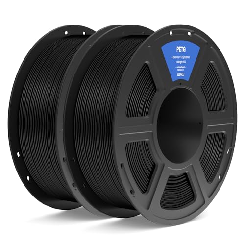 ELEGOO PETG Filament 1.75mm Black 2KG, 3D Printer Filament Dimensional Accuracy +/- 0.02 mm, 2pcs 1kg Spool(2.2lbs) Fits for Most FDM 3D Printers
