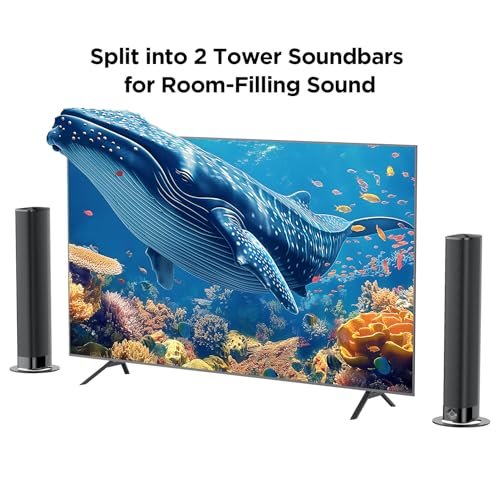 Sound Bar for Smart TV, Soundbar with Bluetooth/ARC/Opt/AUX Connect, Auto Volume Boost, 3 Equalizer Modes, 2 in 1 Detachable Soundbar for TV/PC/Gaming/Projectors