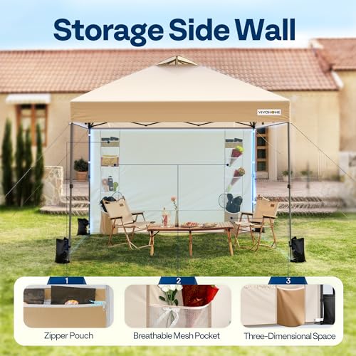 VIVOHOME 10x10ft Pop Up Canopy Tent One Push Setup Outdoor Portable Shelter Tent Heavy Duty with Wheel Carry Bag and 4 Sandbags, White