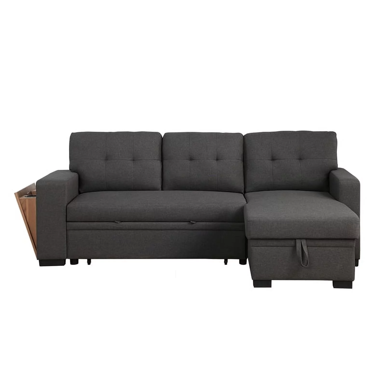 Pemberly Row Fabric Reversible Side Compartment Sectional Sofa Bed - Dark Gray