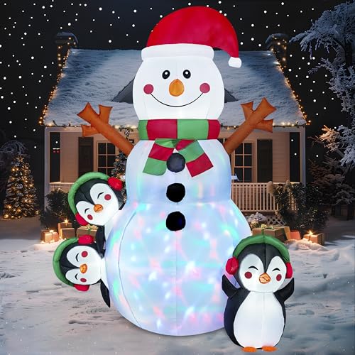 Joiedomi 6 FT Christmas Snowman Inflatable Outdoor Decoration with Build-in Multicolor LEDs, Snowman Penguin Blow Up Inflatables for Xmas Party, Shinny for Party Indoor, Outdoor, Garden Winter Décor