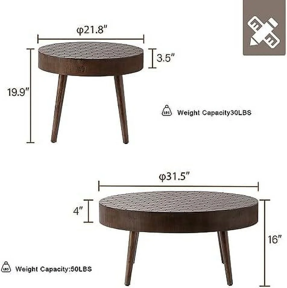Rustic Farmhouse Square Coffee Table Honeycomb Pattern MDF Board Wood Finsh Accent  Brown Modern Cocktail Side Table and End Table for Living Room Bedroom