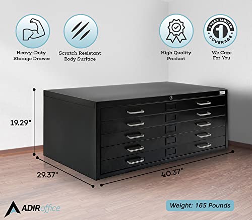 AdirOffice Flat File Cabinet - Heavy Duty 5-Drawer Blueprint Sheets Storage, 29