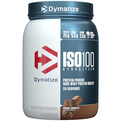 Dymatize ISO100 Whey Protein Powder Isolate, Cookies & Cream, 25g of Protein, 20 Servings, 5.5g BCAAs, Less Than 120 Cal., Gluten Free, 1g Fat, 1g Sugar, 2g Carb