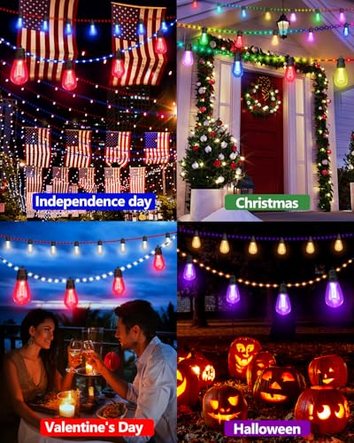 Flacchi Smart String Lights Outdoor with Rope Fairy, 50Ft RGBw Bluetooth APP & Remote Control, Color Changing Dimmable G40 Patio Lights for Balcony, Backyard, Party, Bistro, Holidays