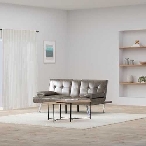 Best Choice Products Faux Leather Upholstered Modern Convertible Futon, Adjustable Folding Sofa Bed, Guest Bed w/Removable Armrests - Blue