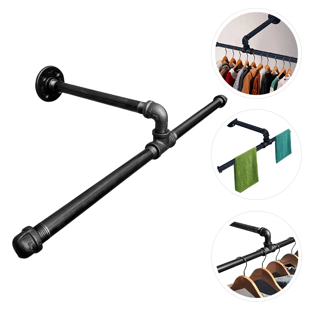 Homemaxs Rack Clothes Garment Pipe Wall Bar Iron Clothing Industrial Mounted Hanger Hanging Rod Hanger Mount Wardrobe Rack