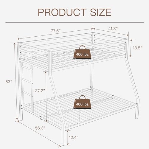 ikalido Metal Loft Bunk Bed Twin Over Twin Size with Safety Guardrail and Ladder, No Box Spring Needed Space Saving Bedroom Furniture, Cream White