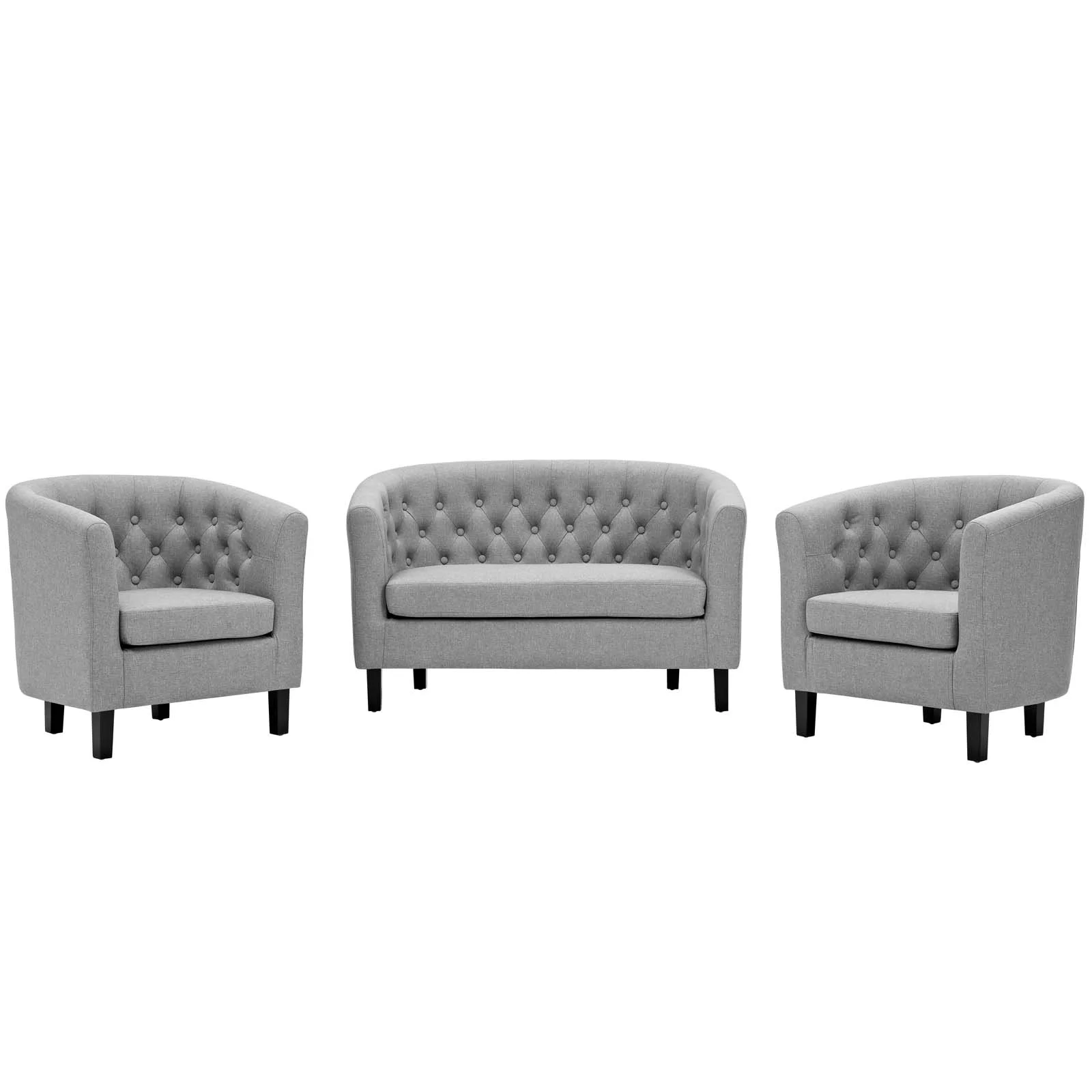 Modway Prospect 3 Piece Upholstered Fabric Loveseat and Armchair Set in Light Gray
