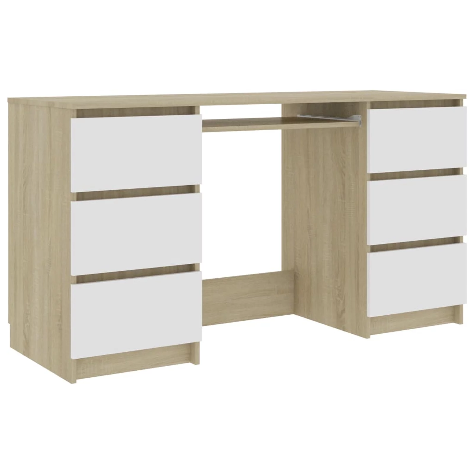 Dcenta Modern Computer Desk with 6 Storage Drawers Chipboard Writing Desk Multifuctional Laptop Gaming Table Home Office Furniture White Sonoma Oak 55.1 x 19.7 x 30.3 Inches (W x D x H)