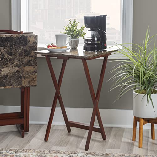 Linon Nikki Brown Faux Marble Tray Table Set