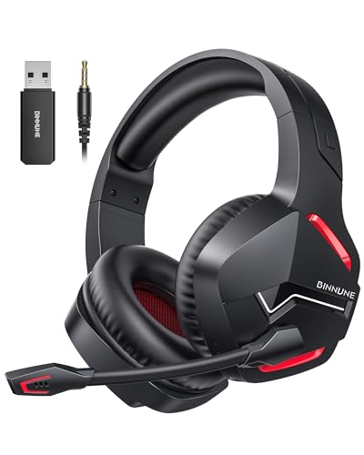 BINNUNE Wireless Gaming Headset with 2.4GHz for PS5, PS4, PC, Switch, FPS Gamers, 120Hrs+ Bluetooth 5.3 Gaming Headsets with Noise Canceling Mic, 50MM Headphones for Laptop, Mobile, Mac (Red)