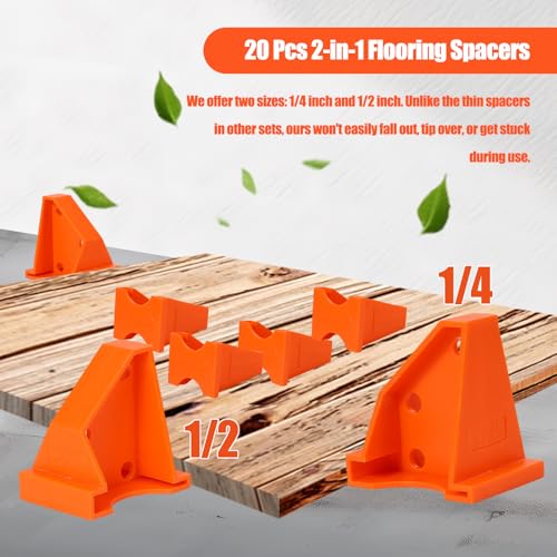 26 Pcs Wood Floor Installation Kit, Laminate Wood Flooring Tools with Rubber Mallet, Flooring Knee Pads, Heavy Duty Pull Bar, Solid Tapping Block,5-Meter Tape Measure and 20 Pcs Spacers