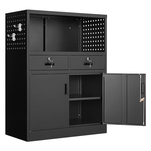 Yizosh Locking Cabinet with 2 Drawers, Metal Storage Cabinet with Locking Doors and Shelves - 41.3