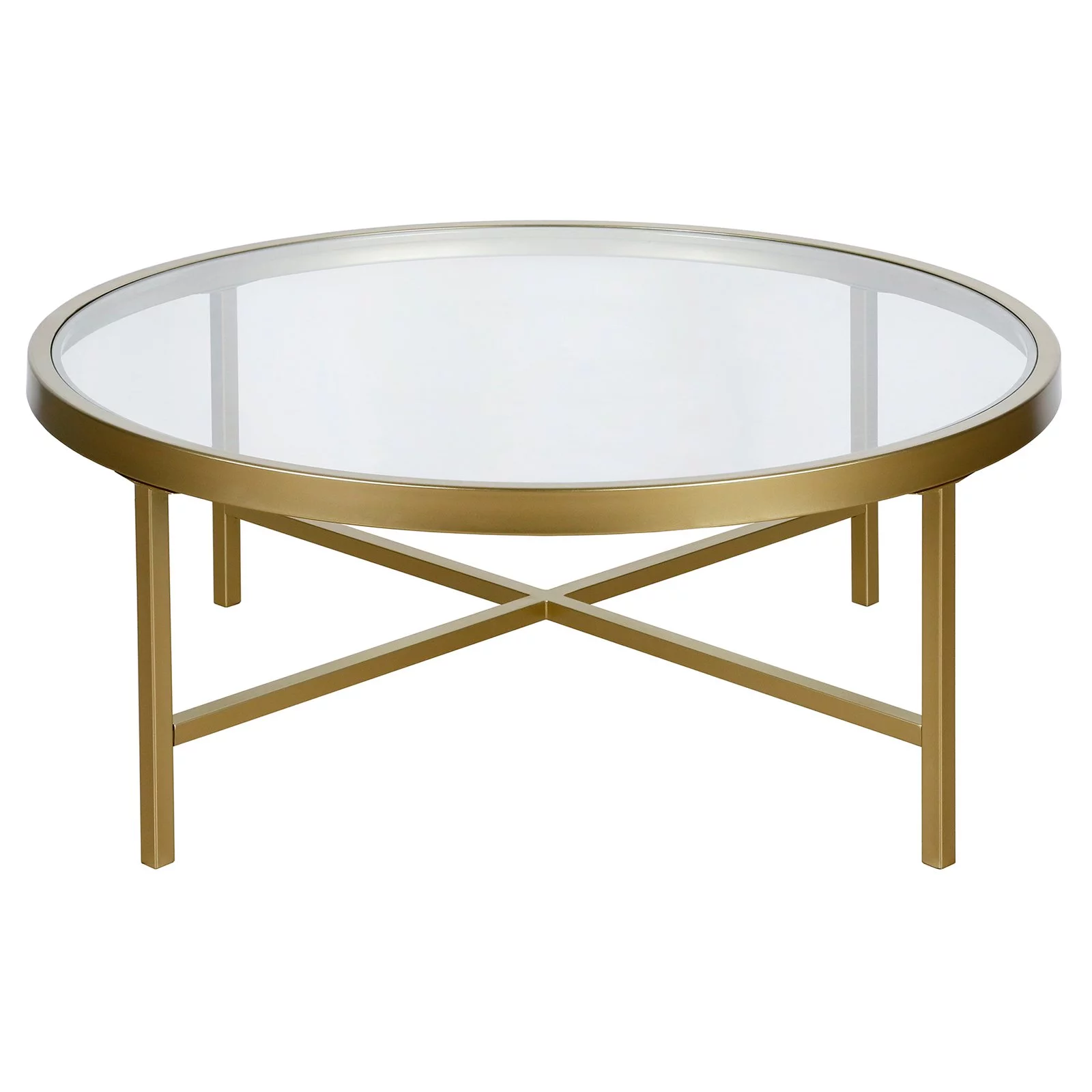 Henn&Hart Round Metal Base Coffee Table in Brass and Gold