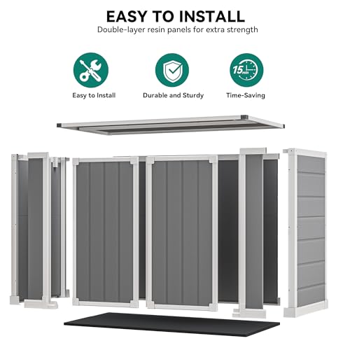 DWVO 5x3ft Resin Outdoor Storage Shed with Floor, Waterproof Lockable Storage Shed with Window, Plastic Outside Tool Storage for Garden, Backyard, Patio, Lawn, Gray