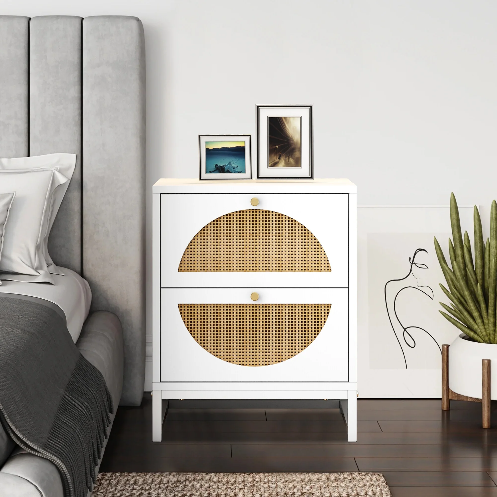 ANDEONLINE IN Nightstand Side Table Bedroom Storage End Table with Two Drawer