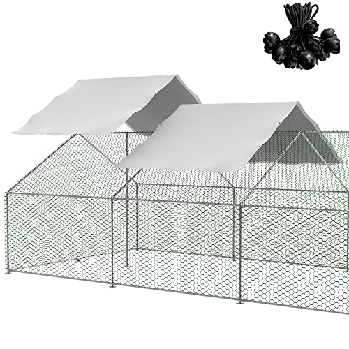 Outdoor Metal Chicken Coop Cover with 44 pcs Ball bungees Cords, for Large Walk-in Chicken Run Pen, Waterproof Cover, Fence Chicken Cages Cover, 11.38’Lx6.33’W (Only Cover,Frame not Include) 2 Pack.