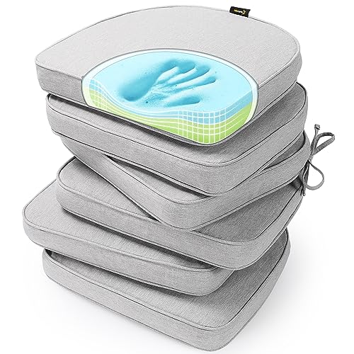 SUNROX Gel Memory Foam Chair Cushions, FadeShield Water-, Stain-Resistant Durable Reversible Seat Cushion Pads with Ties for Indoor/Outdoor Kitchen Dining Office, 17