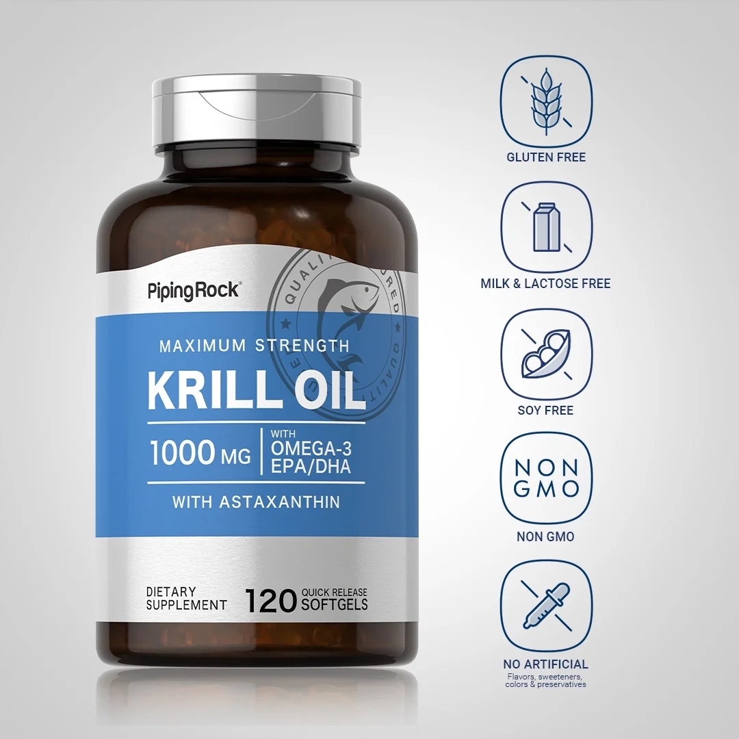 Krill Oil 1000mg | 120 Softgels | with Astaxanthin | by Piping Rock